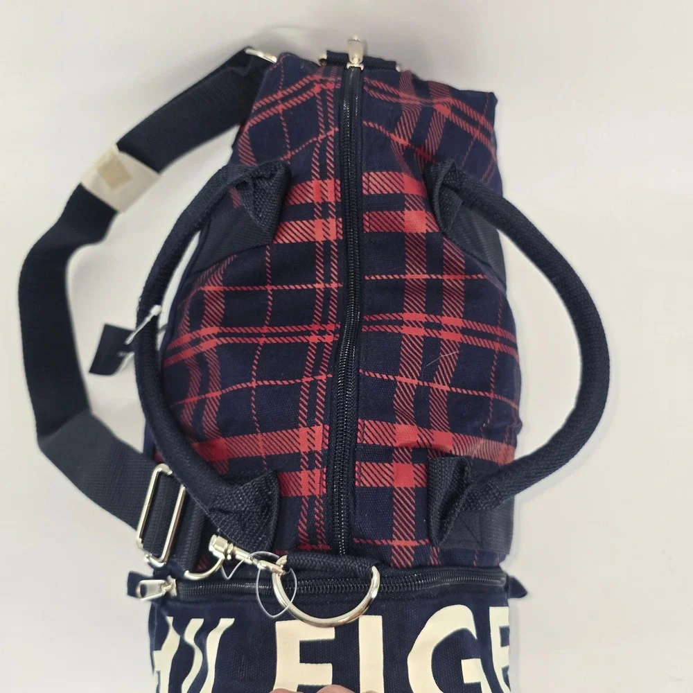 Tommy Hilfiger Mini Duffle‎ Bag Navy Red Plaid Canvas Logo M86913589 467 NWT
